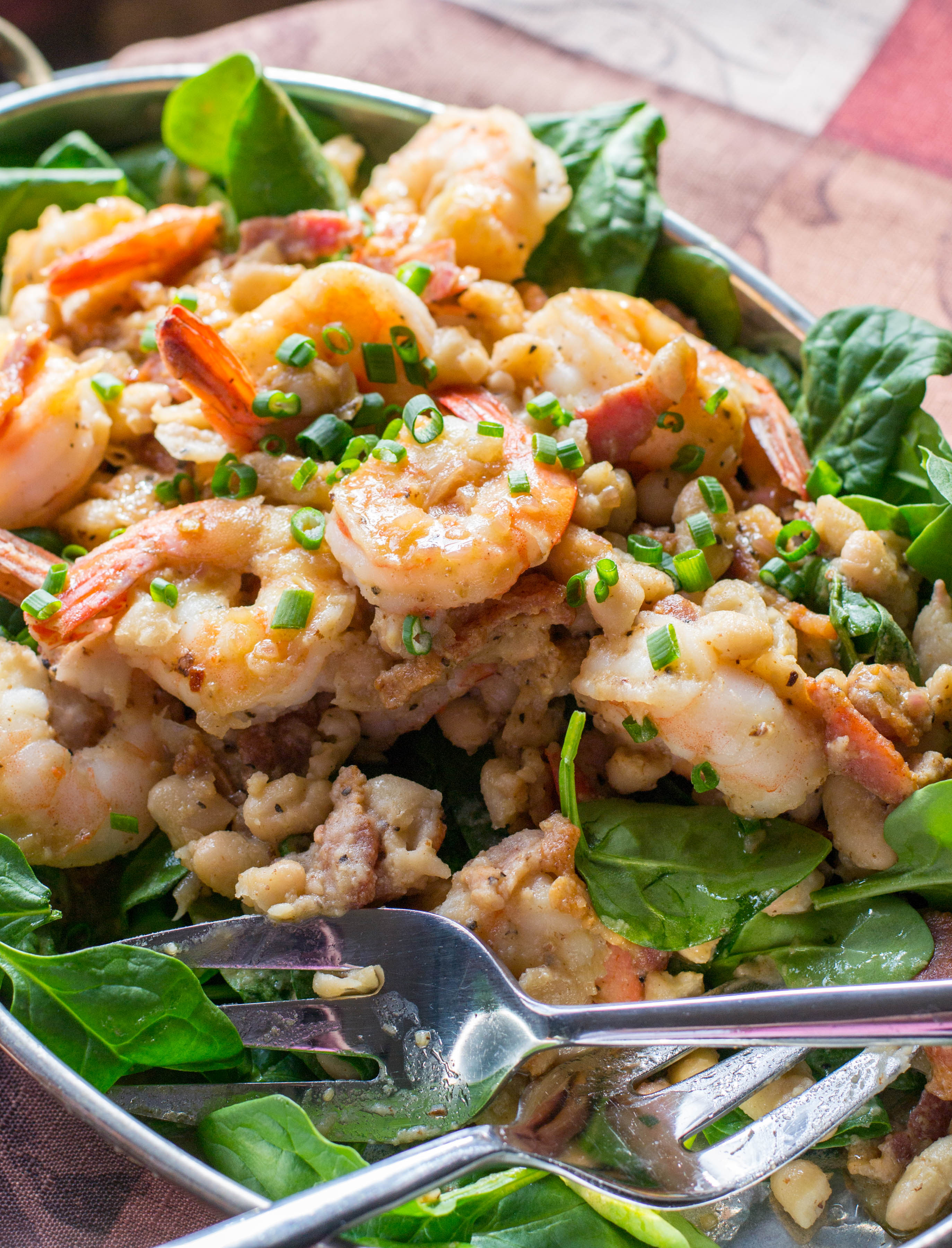 Warm Shrimp White Bean Spinach Salad - What the Forks for Dinner?