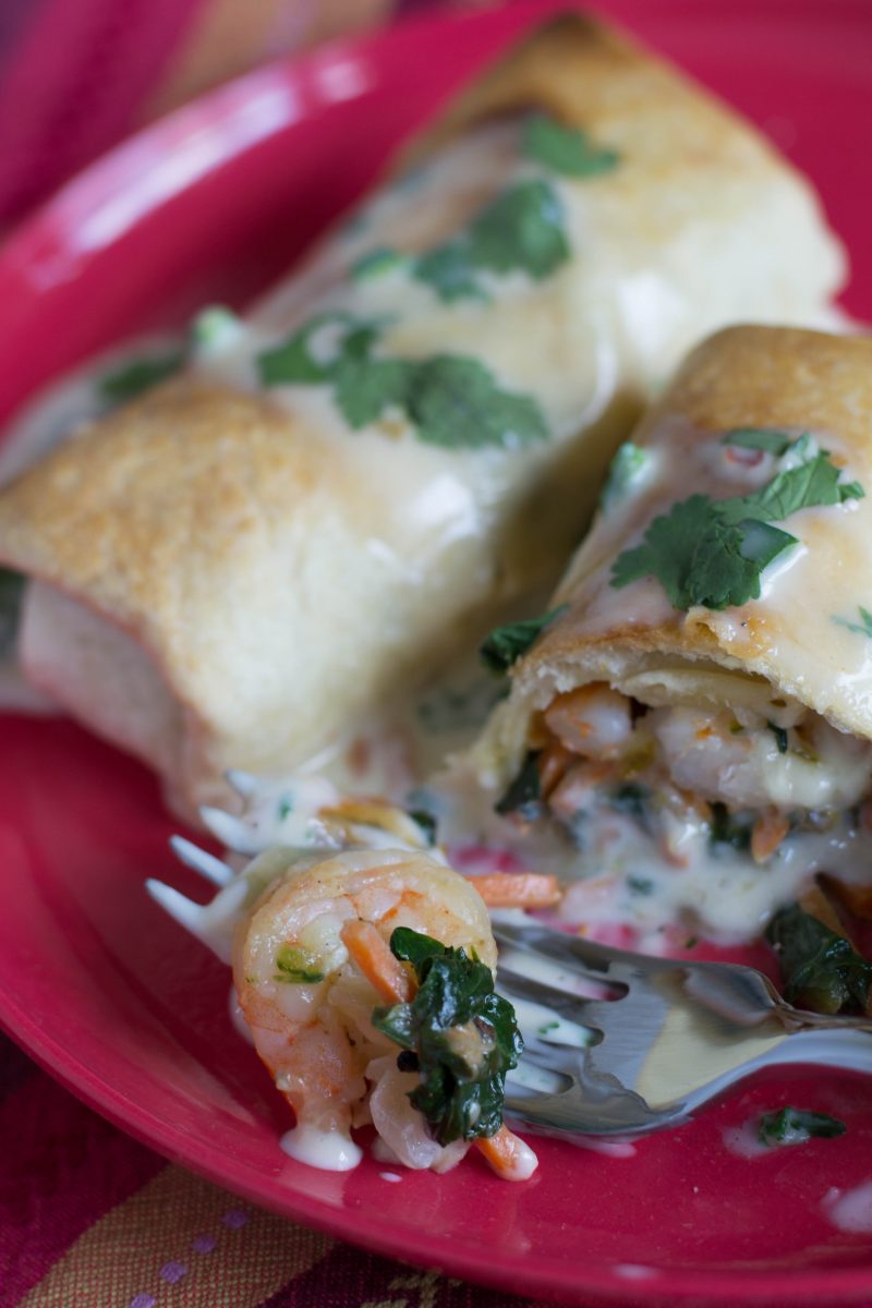 Shrimp Burritos with Poblano Pepper Jack Sauce What the Forks for Dinner?