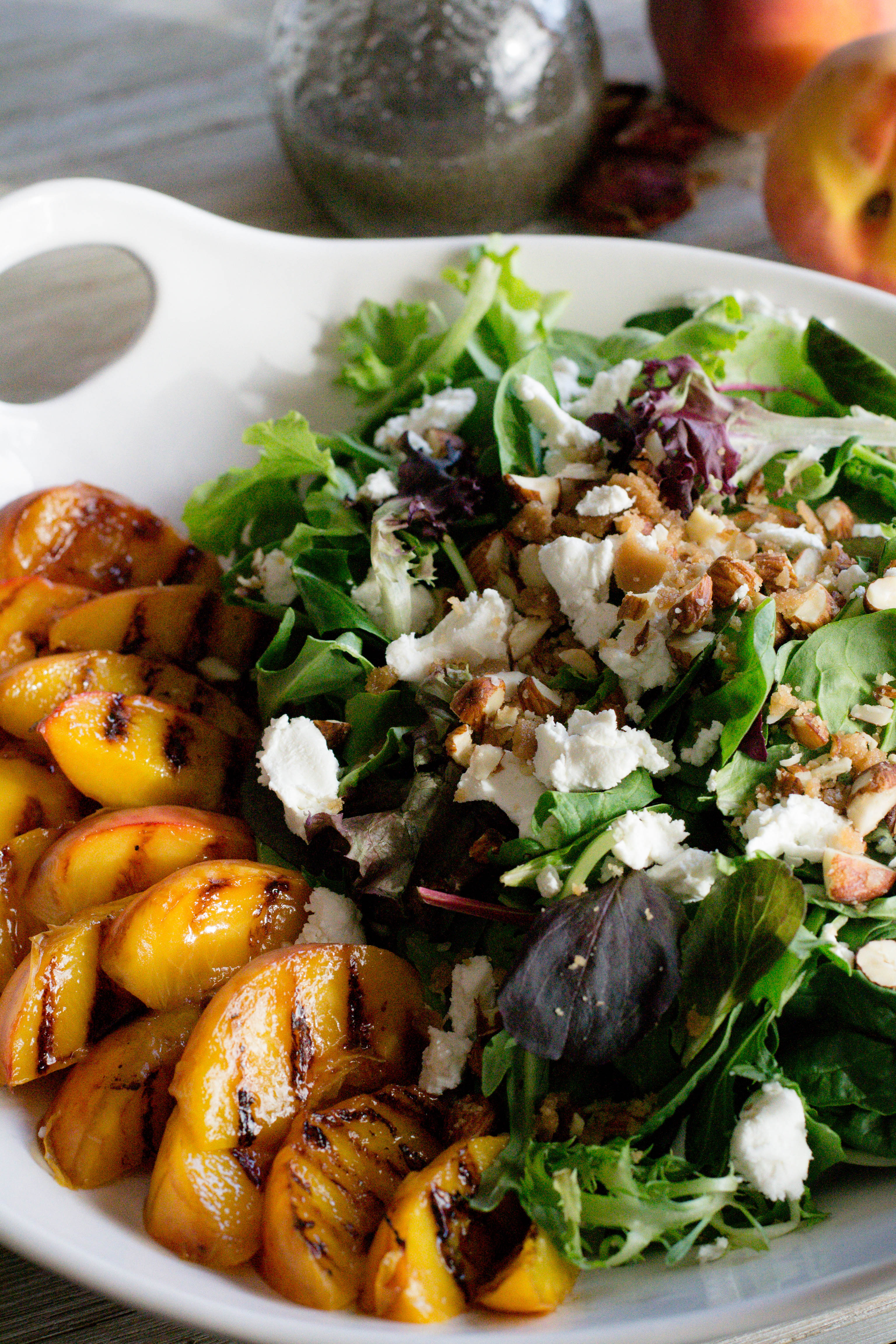 Grilled Peach Goat Cheese Salad with Candied Almonds - What the Forks ...