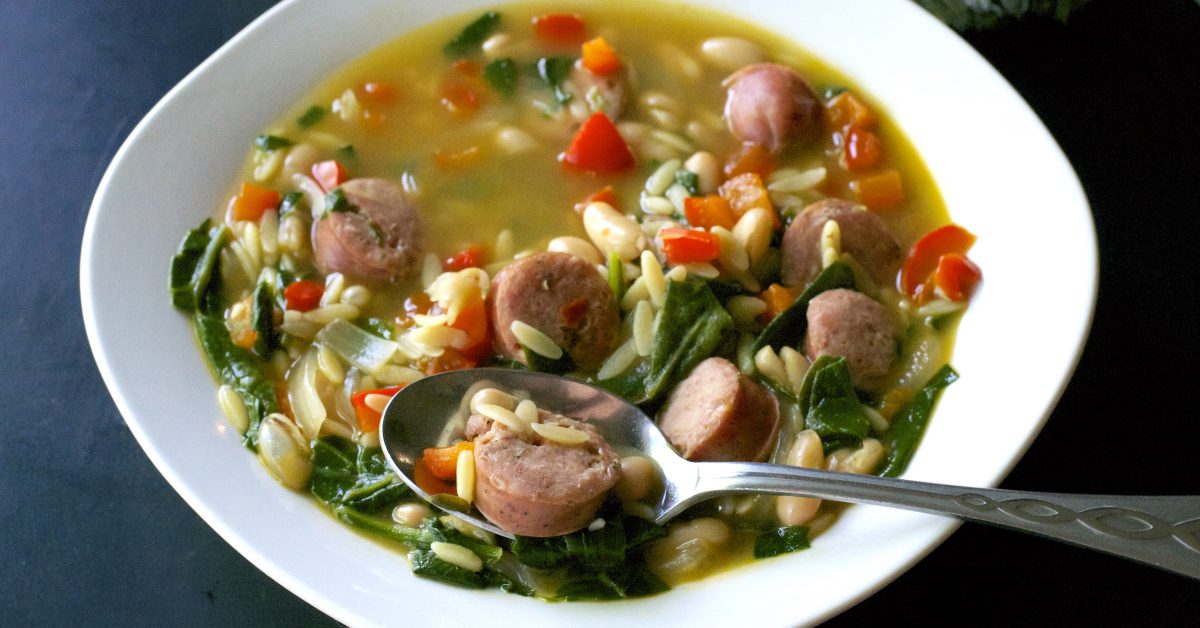 Chicken Sausage Orzo Soup - What the Forks for Dinner?
