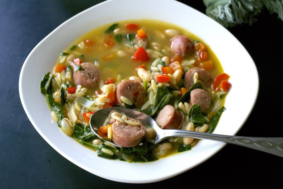 Chicken Sausage Orzo Soup - What the Forks for Dinner?