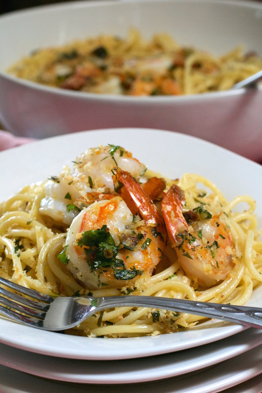 Herbed Shrimp and Pasta with Crispy Crumbs - What the Forks for Dinner?