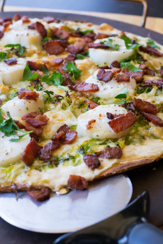 Scallop Bacon Brussels Sprout Pizza