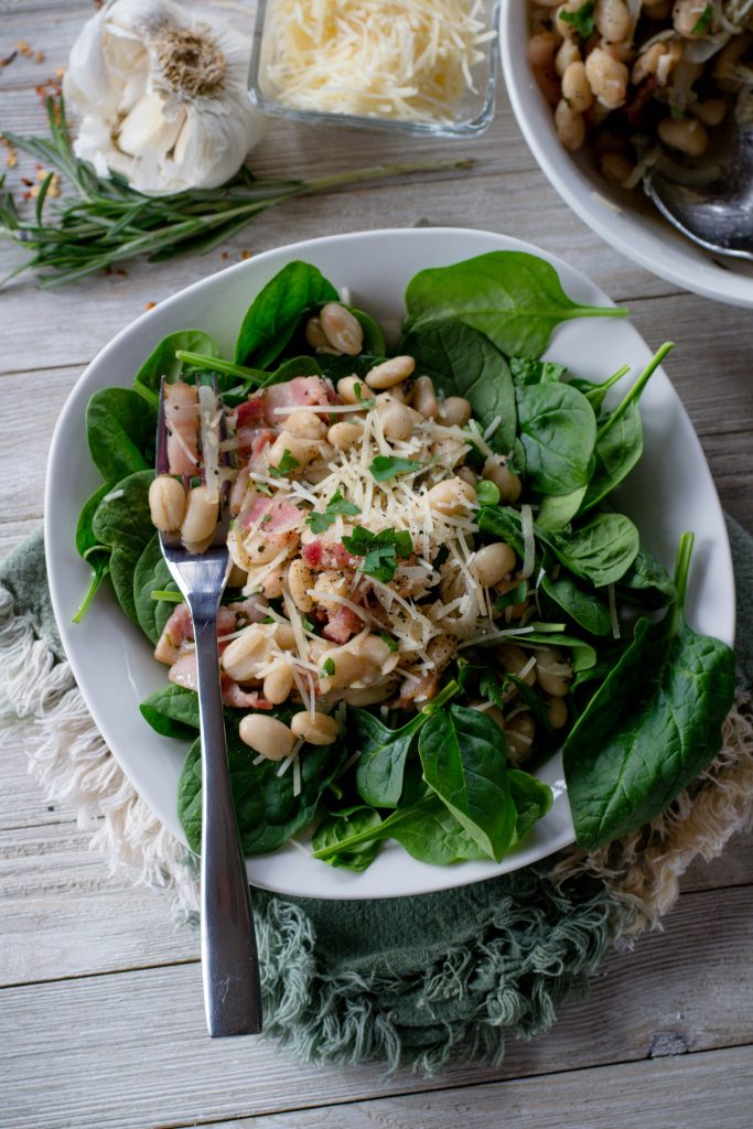 Cannellini Bean Bacon Spinach Salad