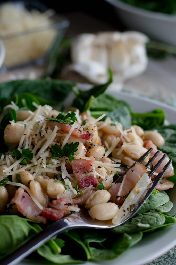 Cannellini Bean Bacon Spinach Salad
