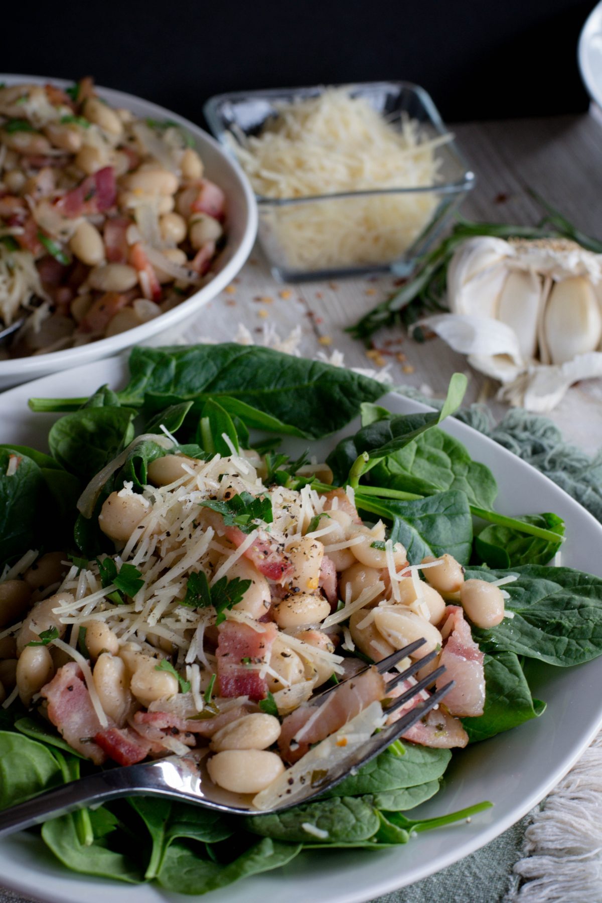 Cannellini Bean Bacon Spinach Salad - What the Forks for Dinner?