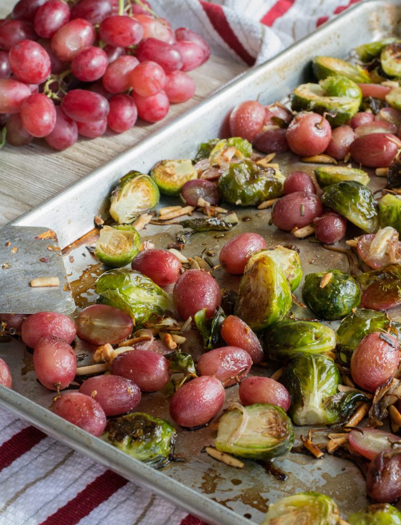 Rosemary Roasted Brussels Sprouts with Red Grapes