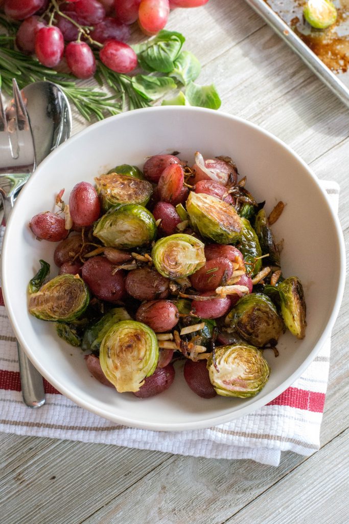 Rosemary Roasted Brussels Sprouts with Red Grapes