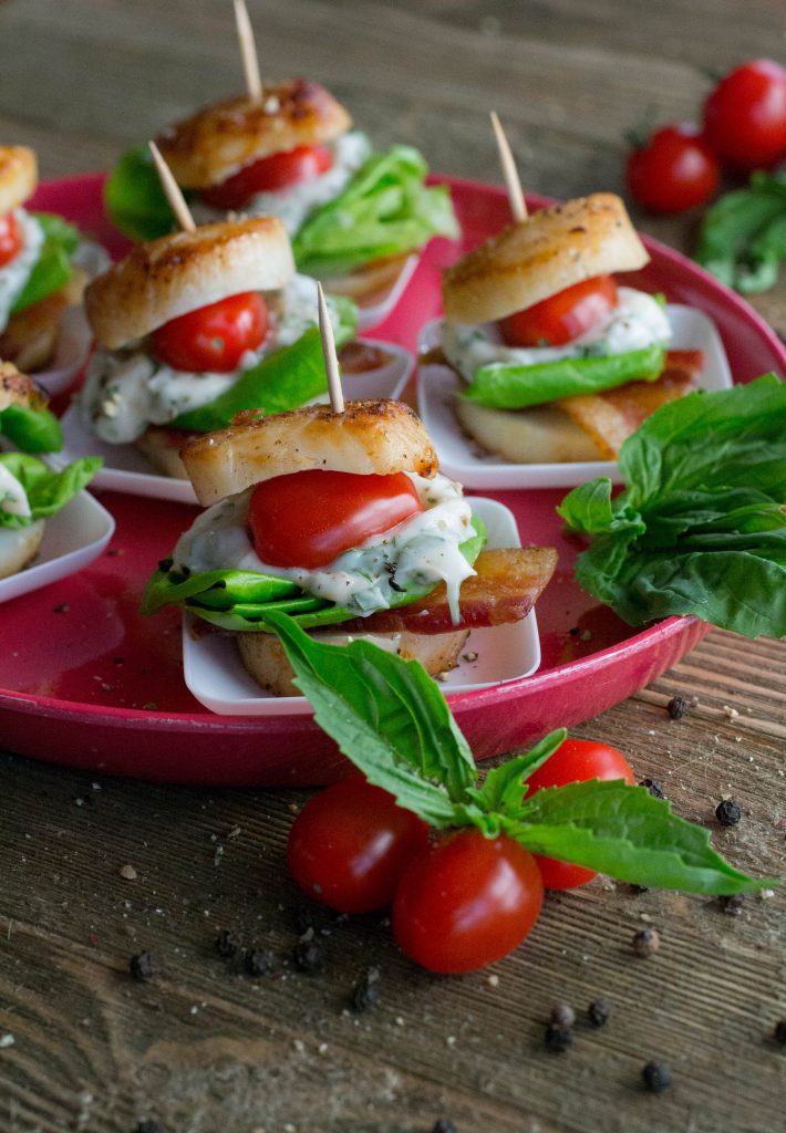 BLT Scallop Stacks with Basil Mayo