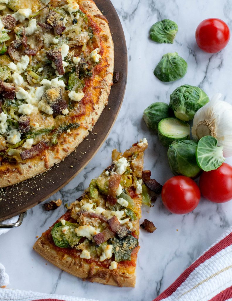 Brussels Sprouts Goat Cheese Bacon Pizza