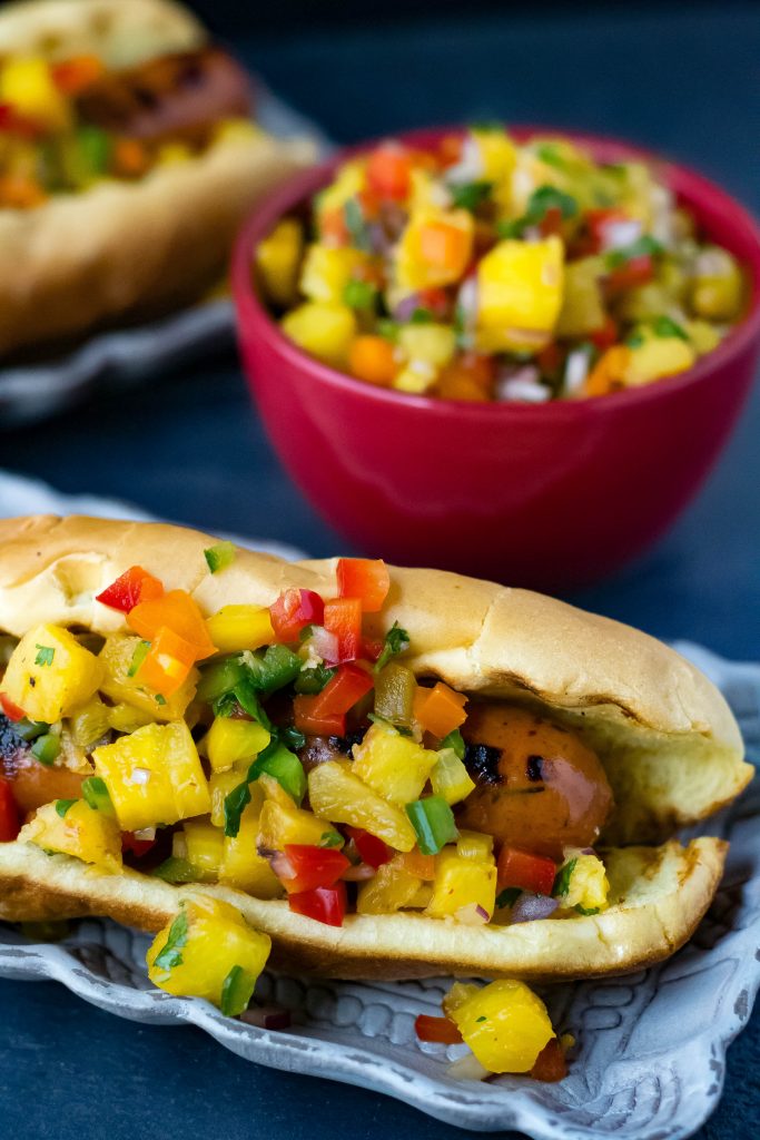 Grilled Aloha Chicken Sausage with Fresh Pineapple Ginger Salsa