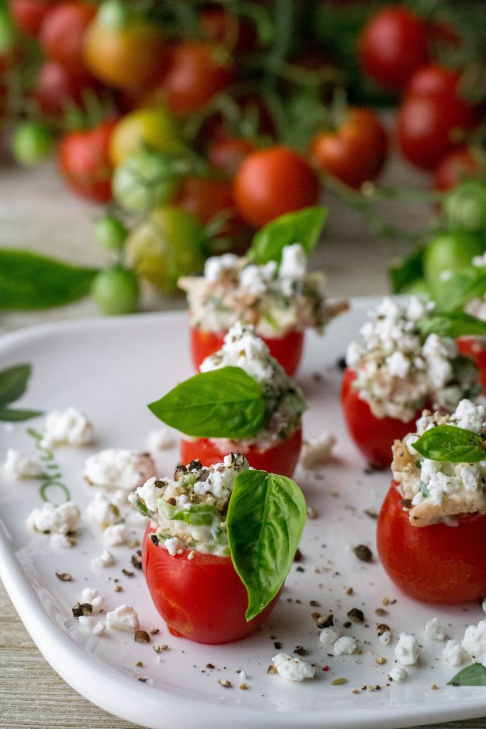 Bacon Goat Cheese Filled Cherry Tomatoes