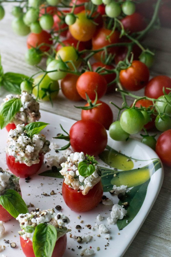 Bacon Goat Cheese Filled Cherry Tomatoes
