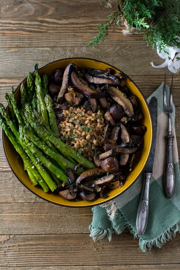 Roasted Mushroom Asparagus Farro What the Forks for Dinner?