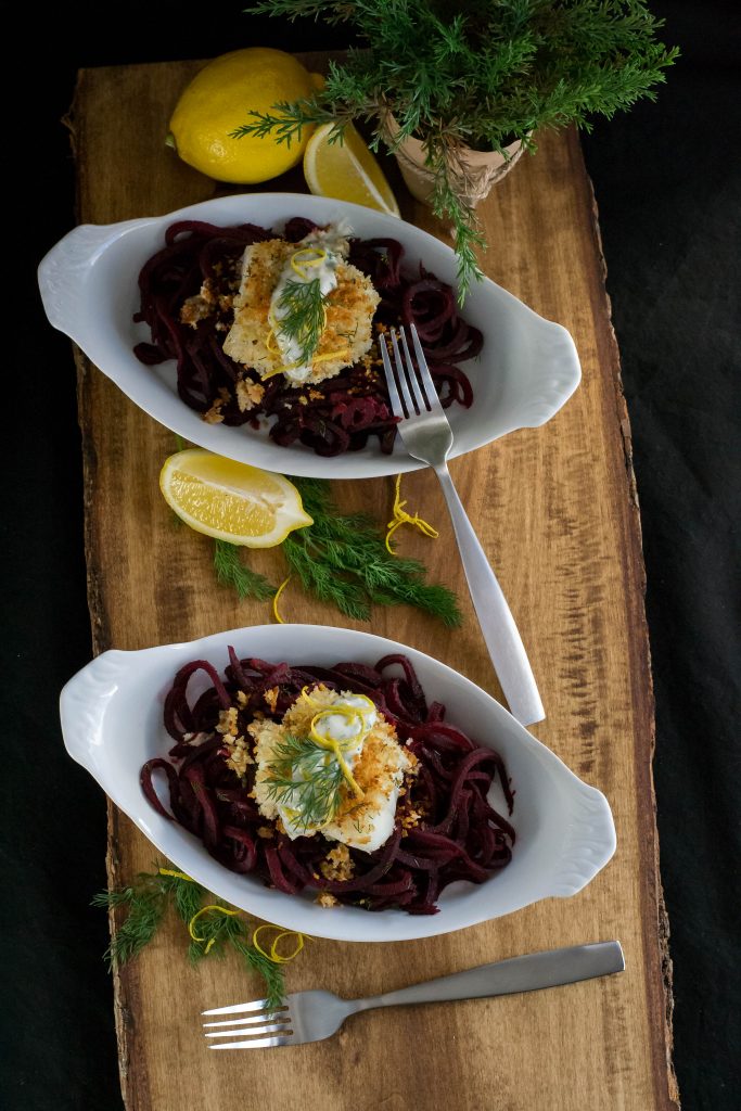 Panko Crusted Cod with Spiral Beets