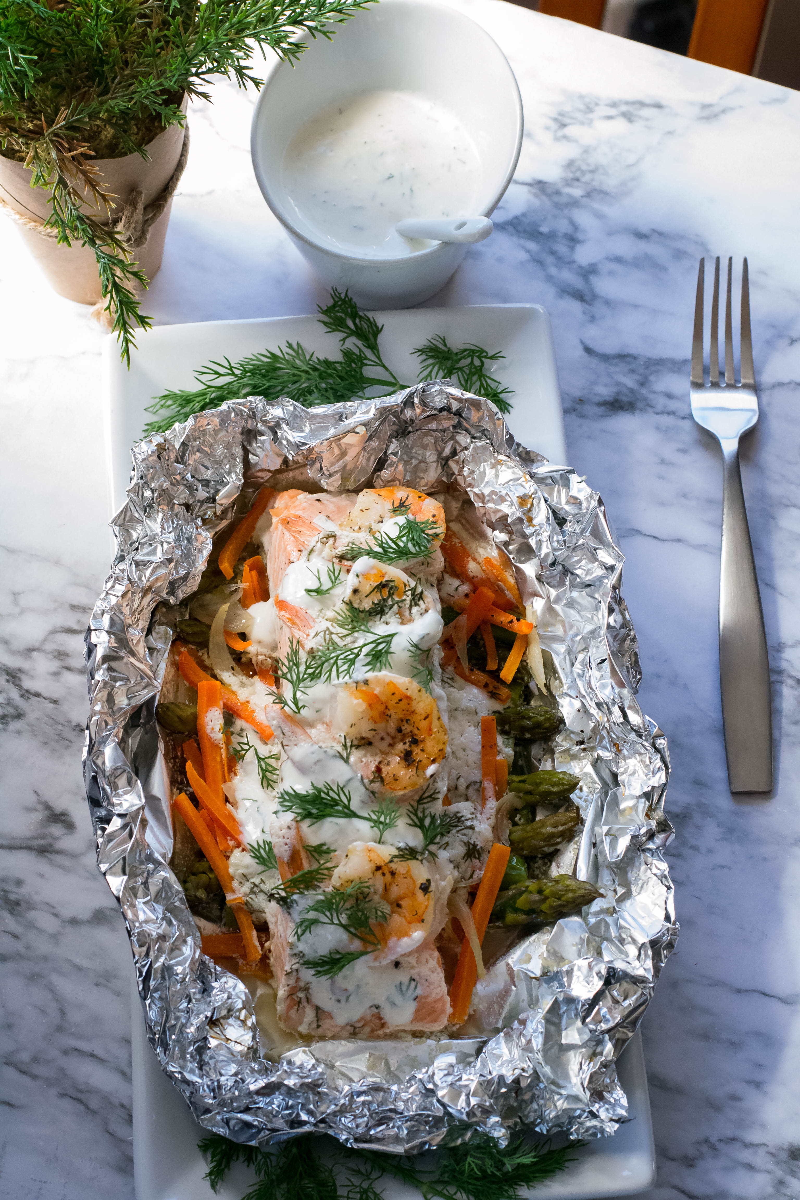 salmon and shrimp recipe in foil