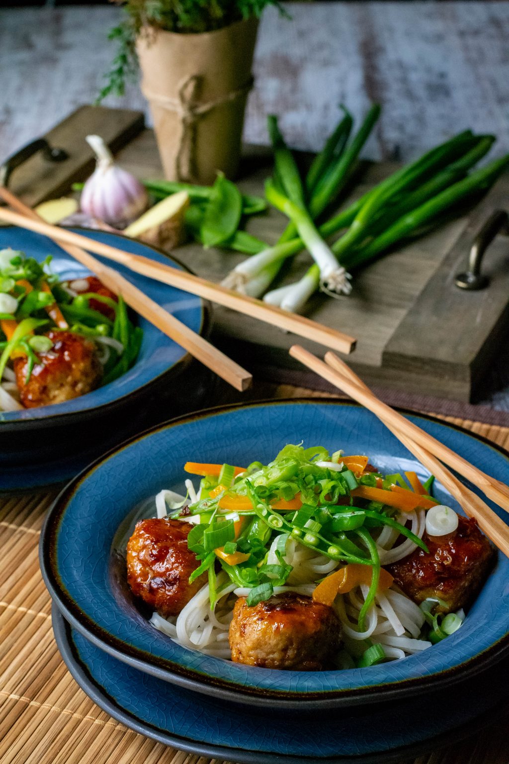 Spicy Chicken Meatball Rice Noodle Bowl What the Forks for Dinner?